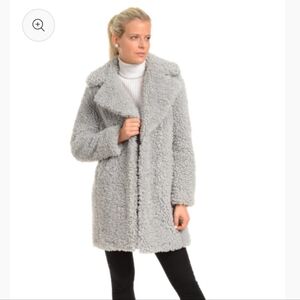 PATTY KIM Notch Teddy Bear Coat Women's Light Gray Jacket XS